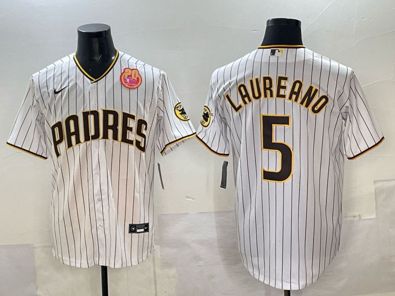 Men San Diego Padres #5 Laureano White Stripe Nike 2025 MLB Jersey 05